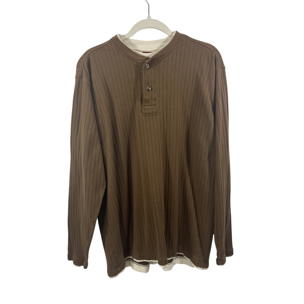 Junction West men Large Brown Shirt Long Sleeves 100% Cotton